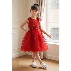 Red Tulle Overlay Easter Pagent Church Party Butterfly Dress Size 4T